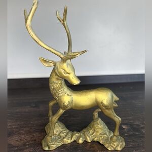 Vtg 12” Brass Stag Elk Deer Mounted Hollywood Regency Cabin Decor Mid-Century